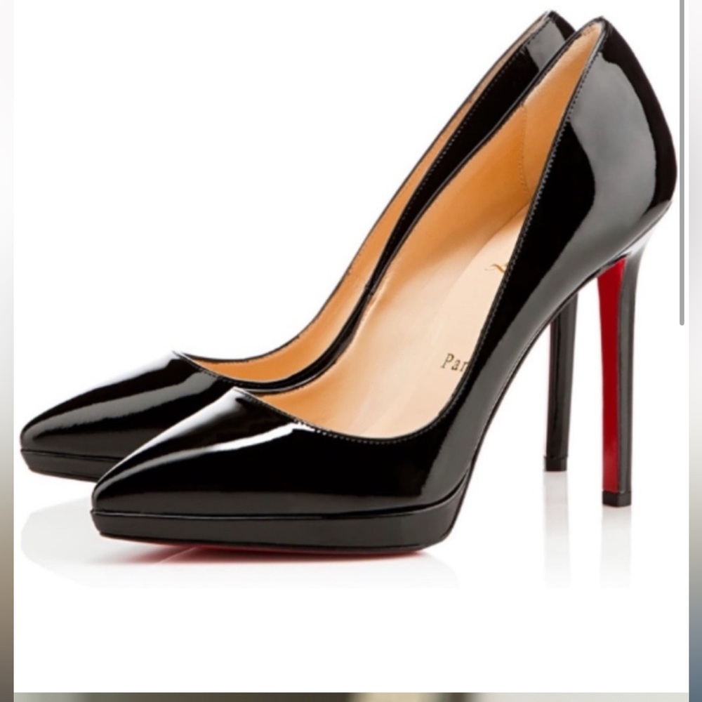 Christian Louboutin Black Patent Leather Pointed-Toe Pumps with Red Sole